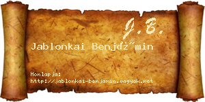 Jablonkai Benjámin névjegykártya